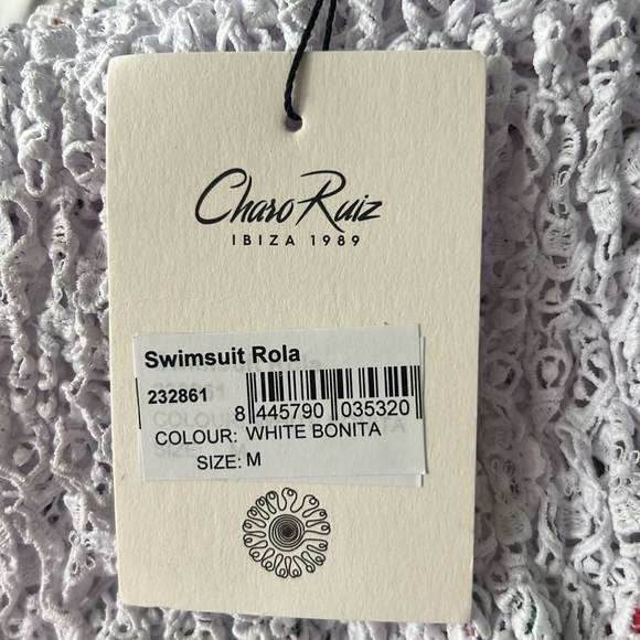 Charo Ruiz Ibiza Rola Crochet Floral One Piece Swimsuit White Bonita NWT Sz M - Picture 8 of 12